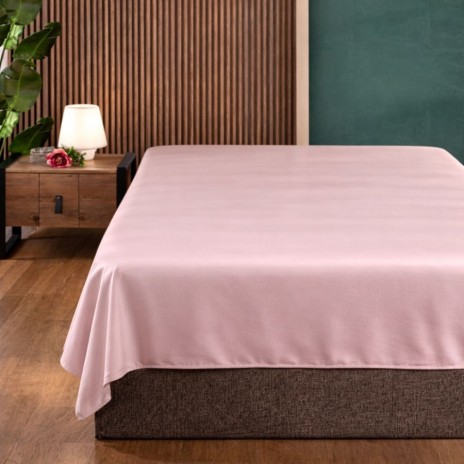 Cearceaf pat dublu 240x260 cm bumbac satinat premium Roz Pudra First Choice