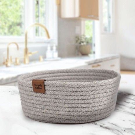 Coș oval Tropik Home din bumbac gri, pentru depozitare elegantă și practică în orice încăpere a casei