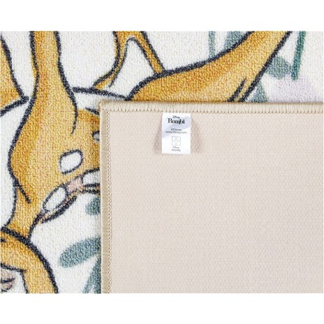 Covor Disney pentru copii cu Bambi și Thumper, în culori bej, verde și mov, dimensiune 80x120 cm, cu desene animate detaliate și motive florale.