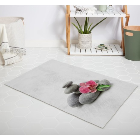 Covoraș baie 3D 50x80cm model Spa cu pietre gri și orhidee roz