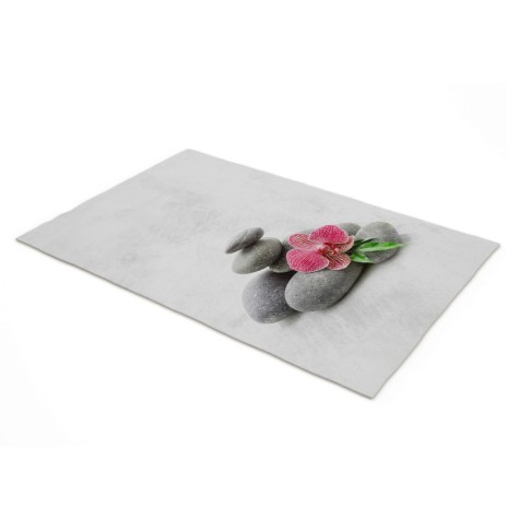 Covoraș baie 3D 50x80cm model Spa cu pietre gri și orhidee roz