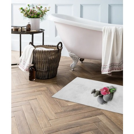 Covoraș baie 3D 50x80cm model Spa cu pietre gri și orhidee roz
