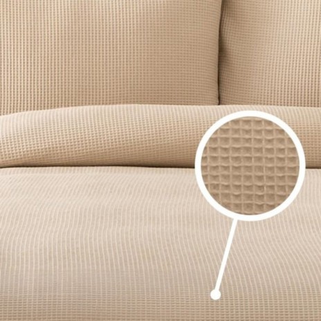 Cuvertura pat dublu 200x220cm cu textura tip fagure, culoare bej, cu doua fete de perna asortate