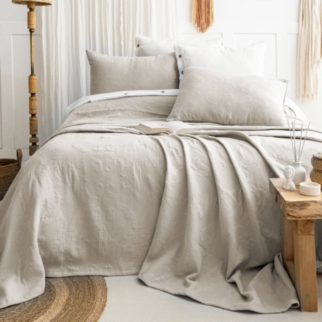 Cuvertura bumbac jacquard Julia bej cu 2 fețe de pernă