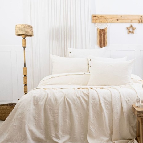 Cuvertura bumbac jacquard Julia crem cu 2 fețe de pernă