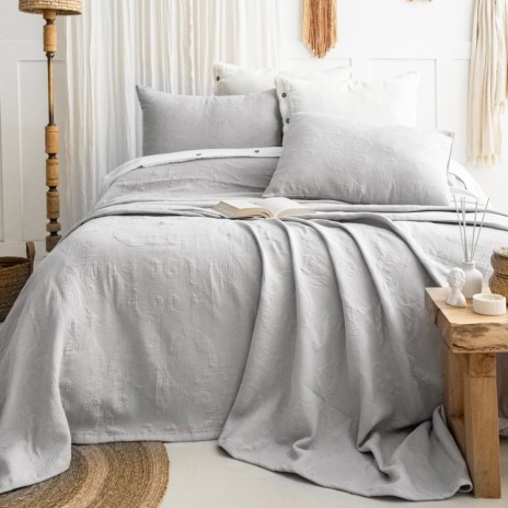 Cuvertura bumbac jacquard Julia gri cu 2 fețe de pernă