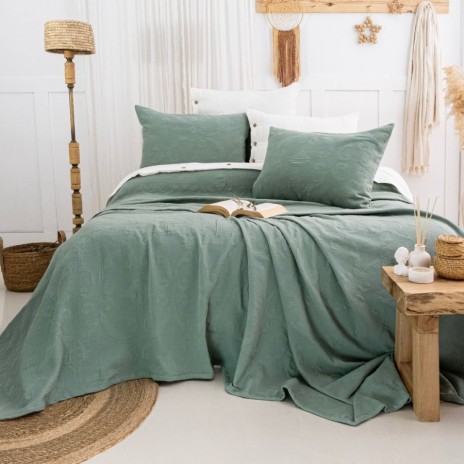 Cuvertura bumbac jacquard Julia verde cu 2 fete de perna