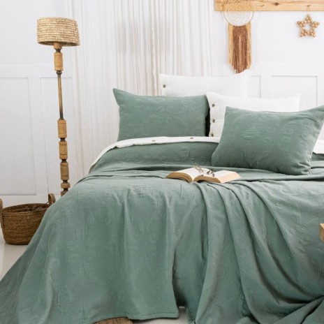 Cuvertura bumbac jacquard Julia verde cu 2 fete de perna