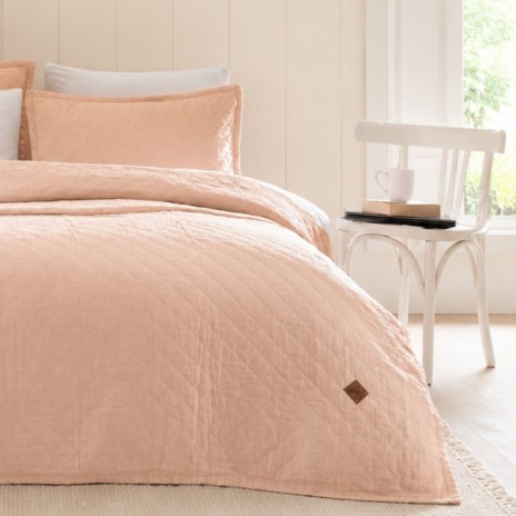 cuvertura bumbac stonewashed Majoli Manu Ballet roz piersica 220x240 cm cu 2 fete de perna