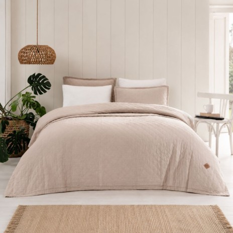 cuvertura bumbac stonewashed Majoli Manu Mink bej 220x240 cm cu 2 fete de perna