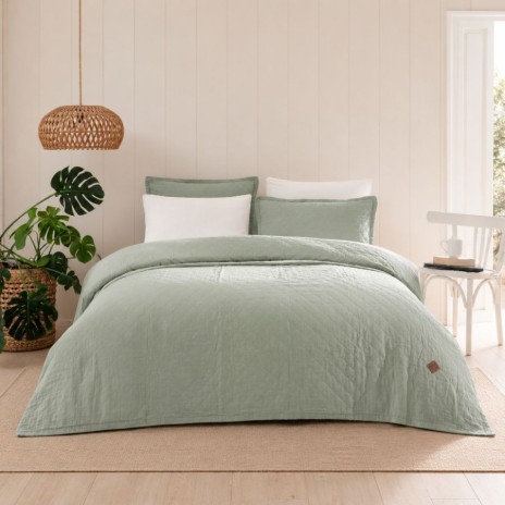 cuvertura bumbac stonewashed Majoli Manu Pampas verde 220x240 cm cu 2 fete de perna