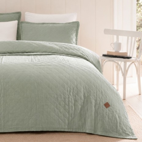 cuvertura bumbac stonewashed Majoli Manu Pampas verde 220x240 cm cu 2 fete de perna