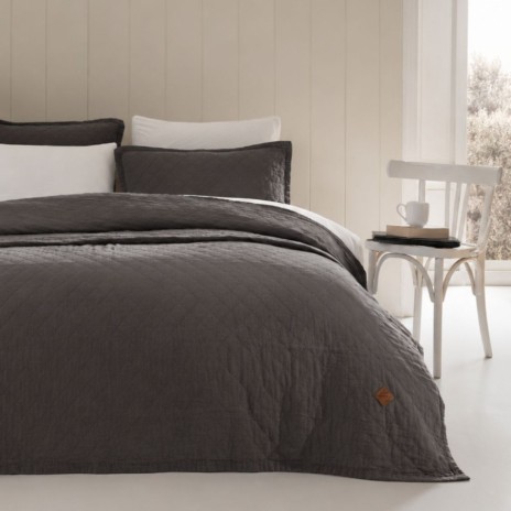 cuvertura bumbac stonewashed Majoli Manu Solid gri antracit 220x240 cm cu 2 fete de perna