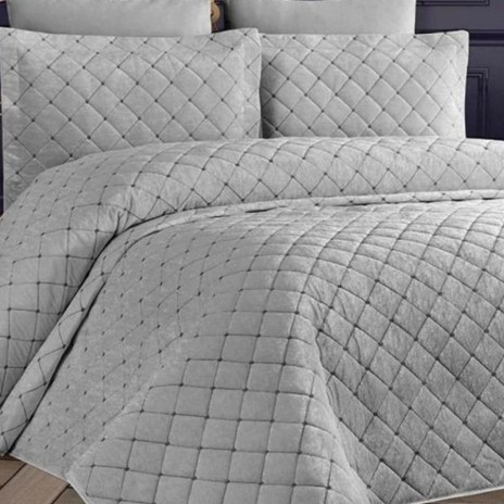 Cuvertura pat catifea gri Dessert 260x250 cm cu model geometric
