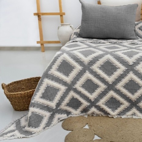 Cuvertura muselina Sonia Antracit 240x260cm Saheser Home, model geometric