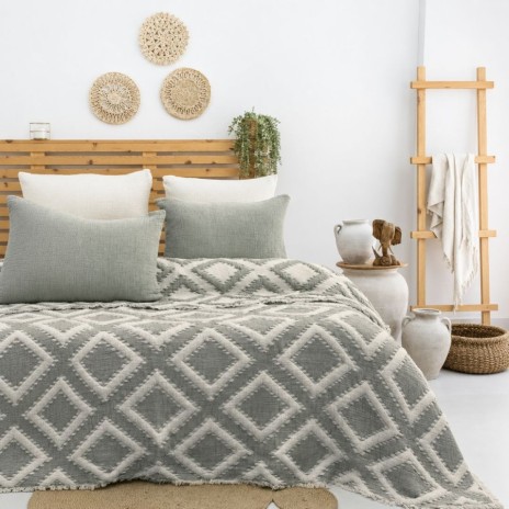 Cuvertura din muselina 240x260 cm Sonia Verde cu model geometric