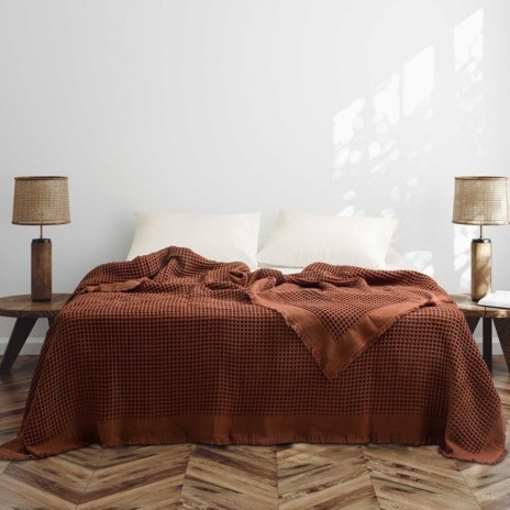 Cuvertura gofrata caramiziu din bumbac 100% Optimus Cinnamon 240x260 cm