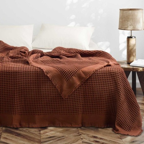 Cuvertura gofrata caramiziu din bumbac 100% Optimus Cinnamon 240x260 cm