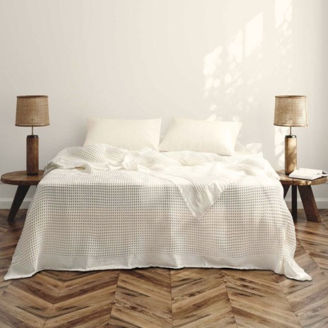 Cuvertura gofrata crem din bumbac 100% Optimus Natural 240x260 cm