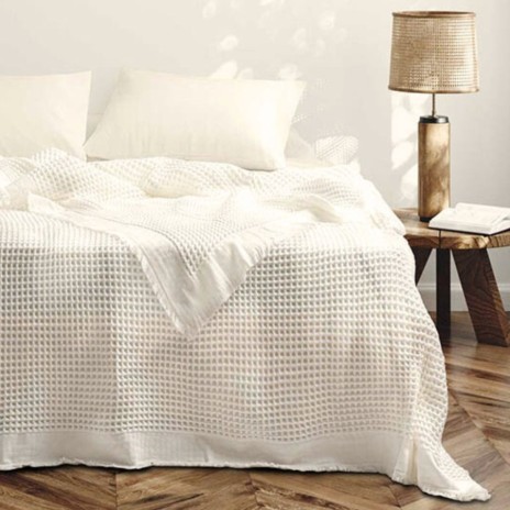 Cuvertura gofrata crem din bumbac 100% Optimus Natural 240x260 cm