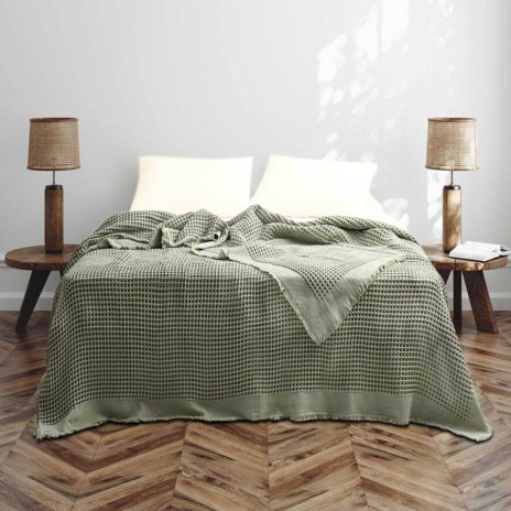 Cuvertura gofrata verde pampas din bumbac 100% Optimus 240x260 cm