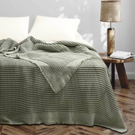 Cuvertura gofrata verde pampas din bumbac 100% Optimus 240x260 cm