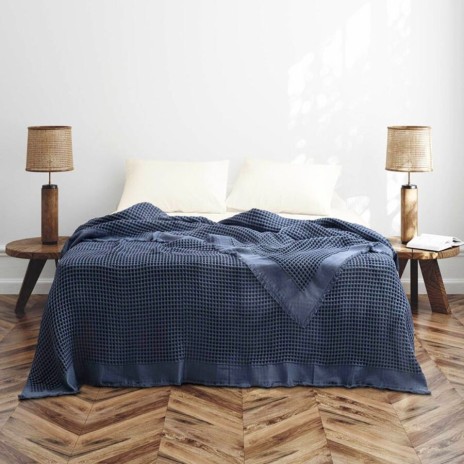 Cuvertura gofrata albastru inchis din bumbac 100% Optimus Storm 240x260 c