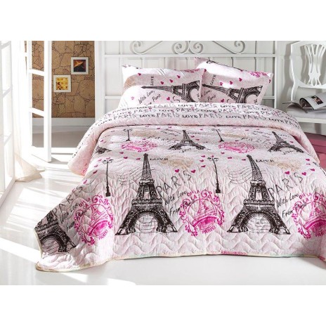 Set cuvertura matlasata + 1 fata perna, Eponj Home, From Paris Pink