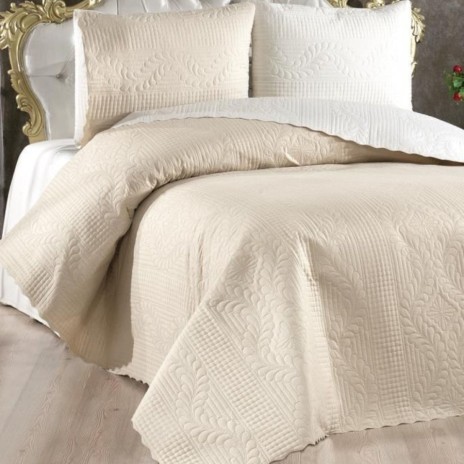 Cuvertura matlasata Sanem Bej 230x250 cm cu 2 fete de perna