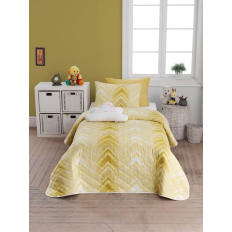 Cuvertura matlasata cu 1 fata perna, 1 persoana, Enlora Home, Gray Yellow