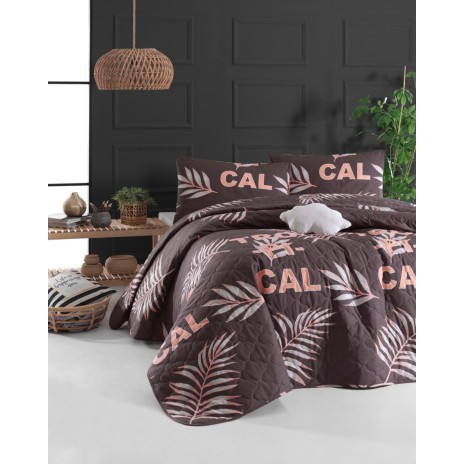 Cuvertura matlasata cu 1 fata perna, 1 persoana, Enlora Home, Tropical Brown