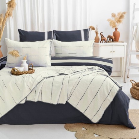 Cuvertura muselina Steva Albastru 240x260cm cu 2 fete de perna Saheser