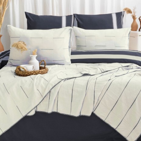 Cuvertura muselina Steva Albastru 240x260cm cu 2 fete de perna Saheser