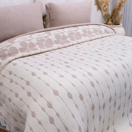 Cuvertura muselina Sole Bej 240x260cm Saheser Home, imprimeu floral