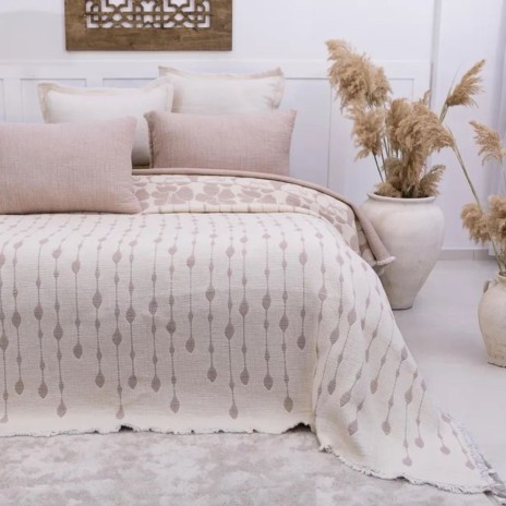 Cuvertura muselina Sole Bej 240x260cm Saheser Home, imprimeu floral