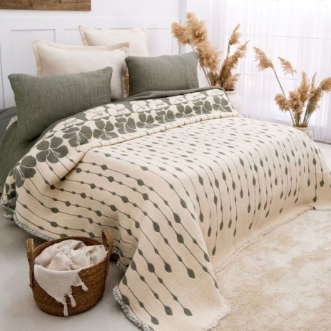 Cuvertura muselina Sole verde 240x260cm Saheser Home, imprimeu floral