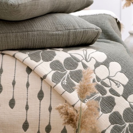 Cuvertura muselina Sole verde 240x260cm Saheser Home, imprimeu floral