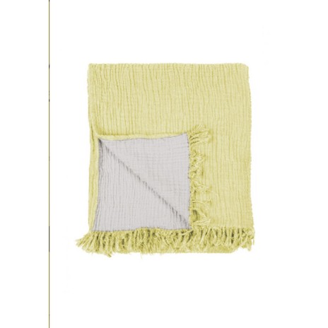 Cuvertura muselina cu franjuri, 230x240cm, bumbac 100% natural, Terra Galben
