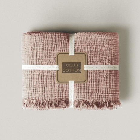 Cuvertura muselina Oasis Roz Somon, 160x230cm, Club Cotton - moale si respirabila
