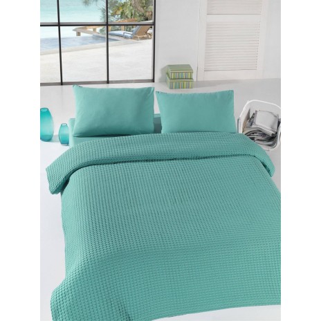 Cuvertura subtire bumbac 100%, 1 persoana, 160 x 235 cm, Eponj Home, Burumcuk - Turquoise