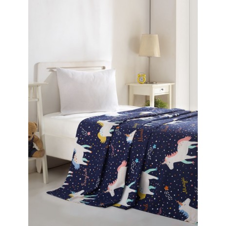 Cuvertura subtire bumbac 100%, 1 persoana, 160 x 235 cm, Eponj Home, Magic Unicorn