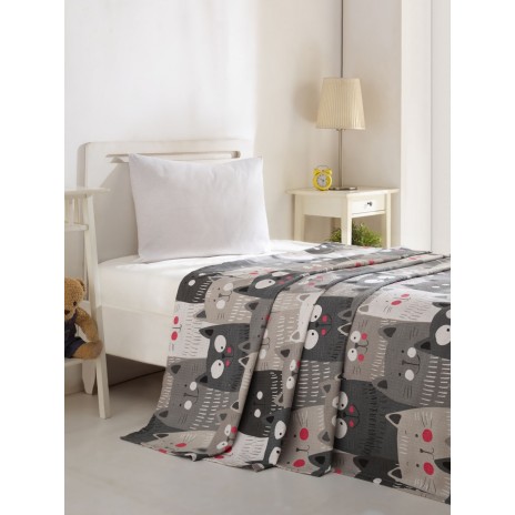 Cuvertura subtire bumbac 100%, 1 persoana, 160 x 235 cm, Eponj Home, Pisici