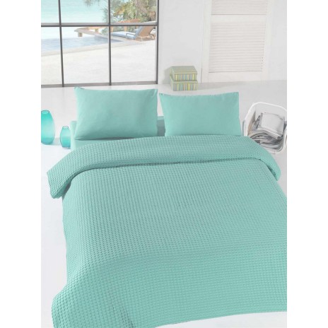 Cuvertura subtire bumbac 100%, 1 persoana, 160 x 240 cm, Eponj Home, Burumcuk - Verde Menta