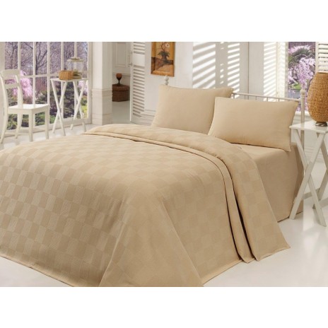 Cuvertura subtire bumbac 100%, 200 x 234 cm, Eponj Home, Kare Bej