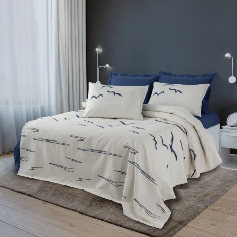 Cuvertura subtire bumbac Larum Dark Blue 160x230cm Cotton Box