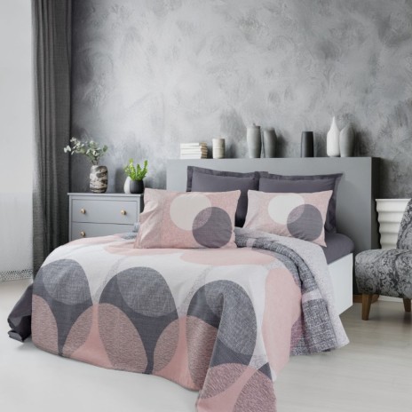 Cuvertura pat Leron Gri, bumbac 50%, model geometric, Cotton Box