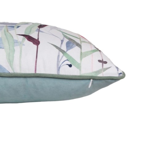 Pernă decorativă cu design floral acuarelă, margini verzi, 45x45cm, fermoar ascuns