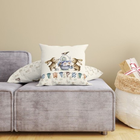 Fata perna decorativa 45x45 cm bumbac 100 model Feta cu iepurasi si imprimeu jucaus