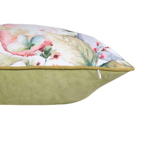 Pernă decorativă cu pasăre pe fond floral și ramă aurie, design primăvaratic, 45x45cm, material moale și confortabil