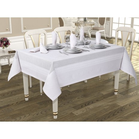 Fata de masa 160х220 Tabe Jackline Pano Linen Alb 9886-8